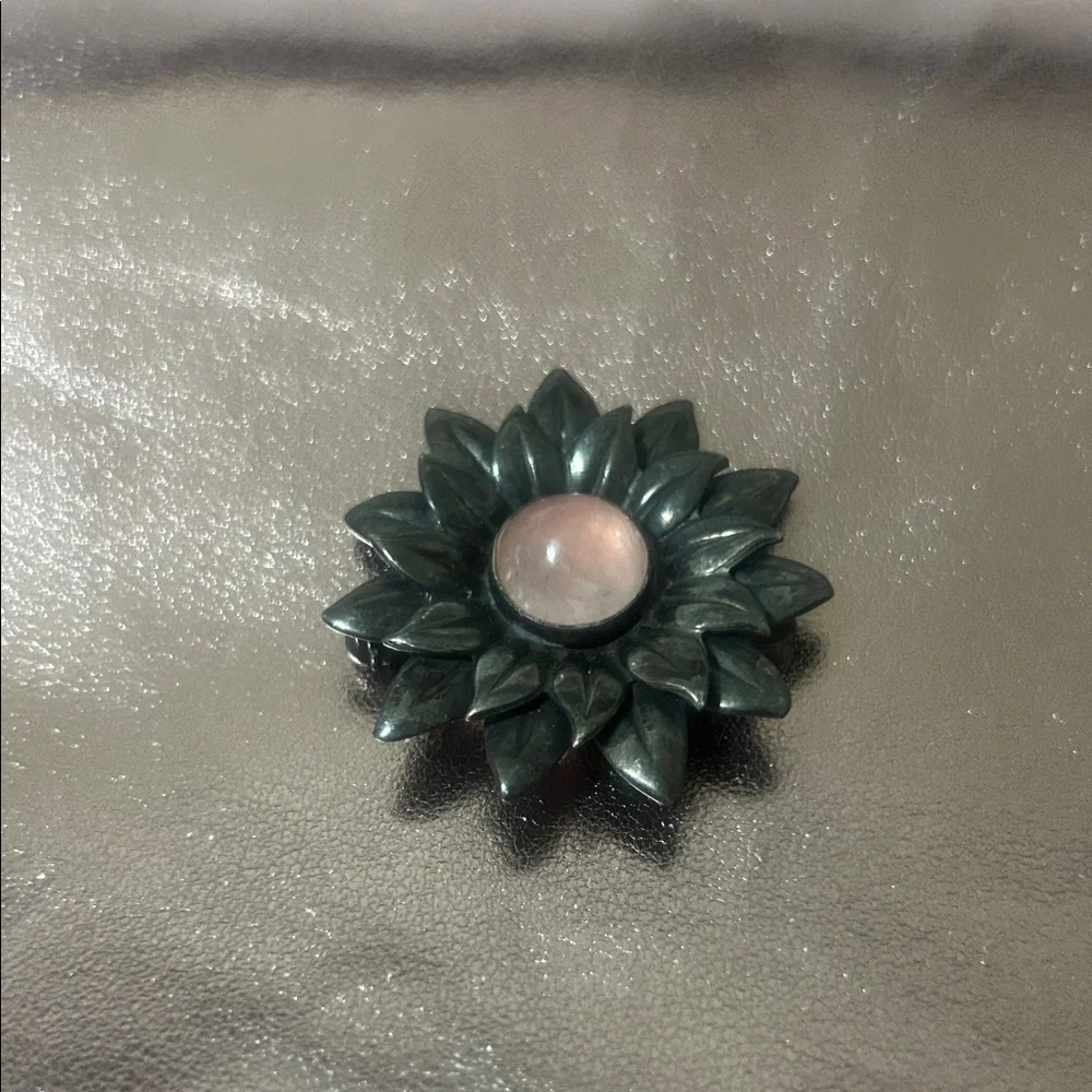 Joan Rivers Elegant Black and Pink Floral Brooch #J1008